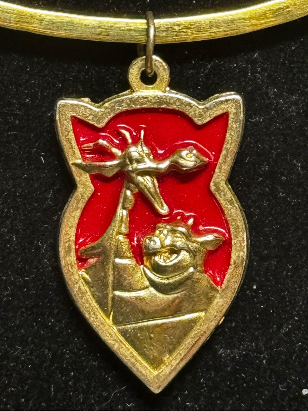 Gold Tone Red Shield Pendant Necklace - Picture 2 of 4